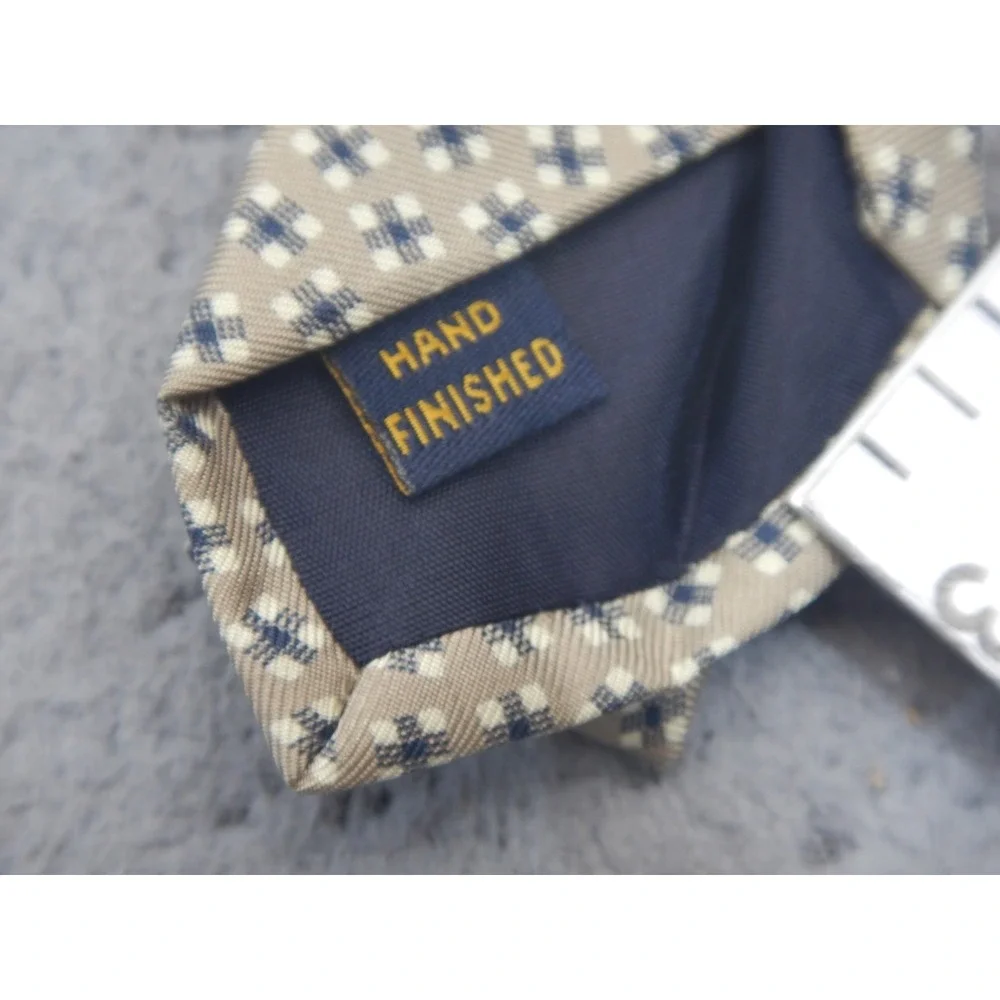 Polo Ralph Lauren Tie Beige Geometric Foulard Silk Necktie Classic Hand Finished